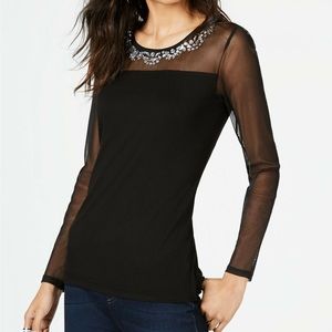 INC Embellished Mesh Top